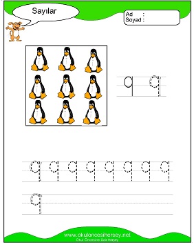 okul öncesi 1 sayısı çizgi çalışması